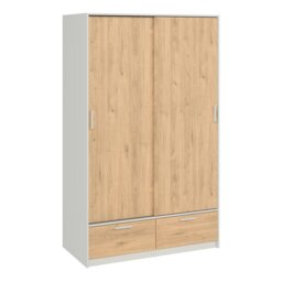 Rackhams Line Wardrobe with 2 Doors + 2 Drawers in White and Jackson Hickory Oak - White - Malemine - 1