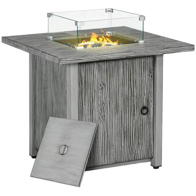Rackhams 71cm 50,000 BTU Gas Fire Pit Table with Cover and Glass Screen - Grey - image 1