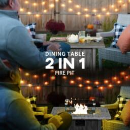 Rackhams 71cm 50,000 BTU Gas Fire Pit Table with Cover and Glass Screen - Grey - thumbnail 4