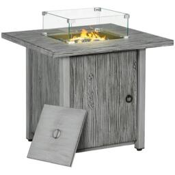 Rackhams 71cm 50,000 BTU Gas Fire Pit Table with Cover and Glass Screen - Grey - thumbnail 1