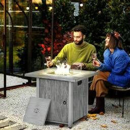 Rackhams 71cm 50,000 BTU Gas Fire Pit Table with Cover and Glass Screen - Grey - thumbnail 2