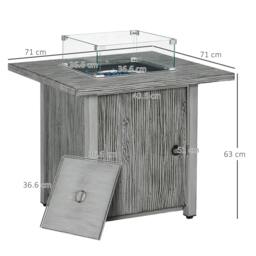 Rackhams 71cm 50,000 BTU Gas Fire Pit Table with Cover and Glass Screen - Grey - thumbnail 3