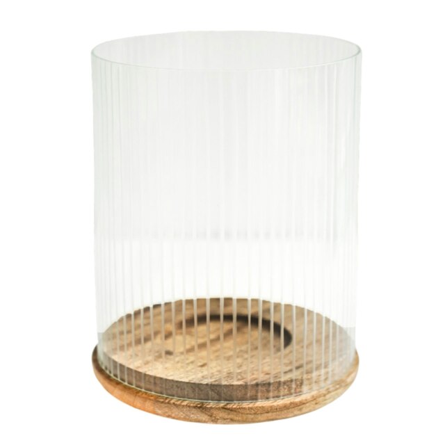 Rackhams Amelia Ribbed Glass Wooden Candle Holder - Medium - image 1