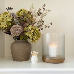 Rackhams Amelia Ribbed Glass Wooden Candle Holder - Medium - thumbnail 6