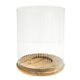 Rackhams Amelia Ribbed Glass Wooden Candle Holder - Medium - thumbnail 1