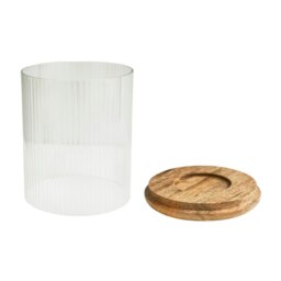 Rackhams Amelia Ribbed Glass Wooden Candle Holder - Medium - thumbnail 4
