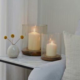 Rackhams Amelia Ribbed Glass Wooden Candle Holder - Medium - thumbnail 2