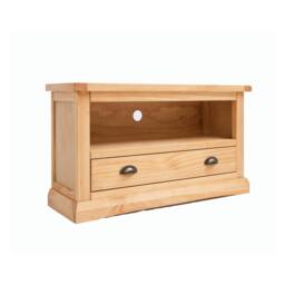 Rackhams Lucca Waxed 1 Drawer TV Cabinet Brass Cup Handle - Light Brown - thumbnail 2