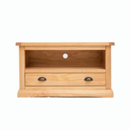 Rackhams Lucca Waxed 1 Drawer TV Cabinet Brass Cup Handle - Light Brown - thumbnail 1