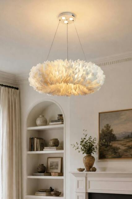 Rackhams Chic Feather 6-Light Chandelier Pendant Light - White - One Size - image 1