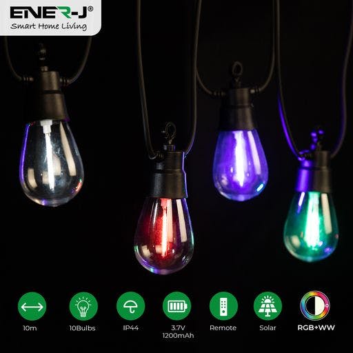 Rackhams Solar RGB+WW (2 Way) String Lights with Remote for Festive, 10 Meters, 10 lamps, IP44 - image 1