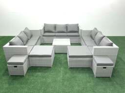 Rackhams Rattan Garden Outdoor Furniture Set 13 Seater Rattan Garden Sofa Set with 4 Footstools Light Grey Mixed - thumbnail 1