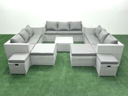 Rackhams Rattan Garden Outdoor Furniture Set 13 Seater Rattan Garden Sofa Set with 4 Footstools Light Grey Mixed - thumbnail 2