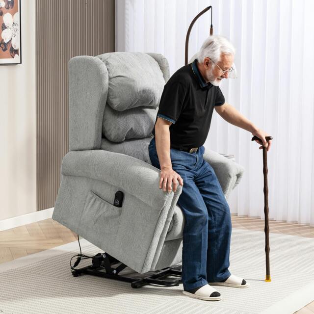 Rackhams Power Lift Recliner Chair for Elderly with Remote Control, Grey - Steel base - Grey - Velvet-touch fabric - image 1
