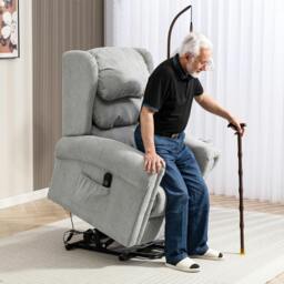 Rackhams Power Lift Recliner Chair for Elderly with Remote Control, Grey - Steel base - Grey - Velvet-touch fabric