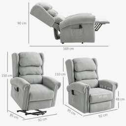 Rackhams Power Lift Recliner Chair for Elderly with Remote Control, Grey - Steel base - Grey - Velvet-touch fabric - thumbnail 6