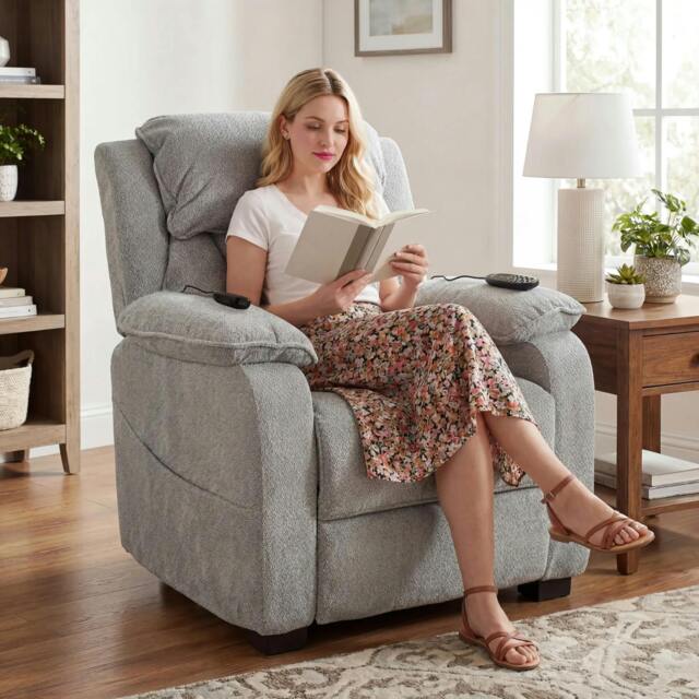 Rackhams Power Recliner Chair with Massage and Heat, Spring Seat, Light Grey - image 1