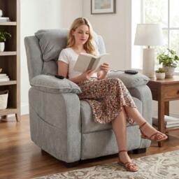 Rackhams Power Recliner Chair with Massage and Heat, Spring Seat, Light Grey - thumbnail 1