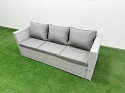 Rackhams 11 Seat PE Rattan Lounge Sofa Set Outdoor Garden Furniture Set with Fire Pit Dining Table 3 Seater Sofa 3 Footstools 2 Side Table Light Grey - thumbnail 4