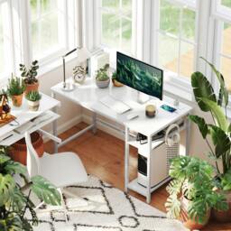 Rackhams 120 x 60 cm Home Office Desk Reversible Study Table for Bedroom White - White - 60 - Particleboard, steel - thumbnail 1