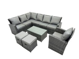 Rackhams 9 Seater High Back Rattan Garden Furniture Set Corner Sofa With Oblong Coffee Table Footstool With Chair - thumbnail 2