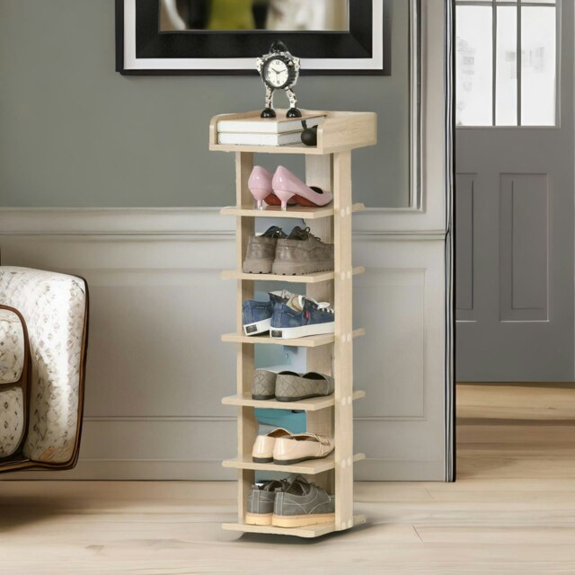 Rackhams Narrow 7-Tier Vertical Hallway Shoe Rack Hallway Natural Brown - image 1