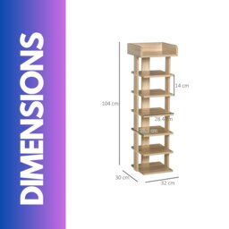 Rackhams Narrow 7-Tier Vertical Hallway Shoe Rack Hallway Natural Brown - thumbnail 6