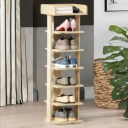Rackhams Narrow 7-Tier Vertical Hallway Shoe Rack Hallway Natural Brown - thumbnail 4