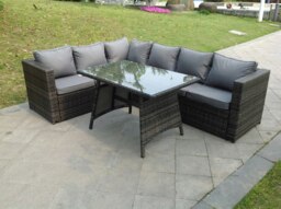 Rackhams 6 Seater Grey Rattan Corner Sofa Set Dining Table Foot Rest Garden Furniture Outdoor - thumbnail 2