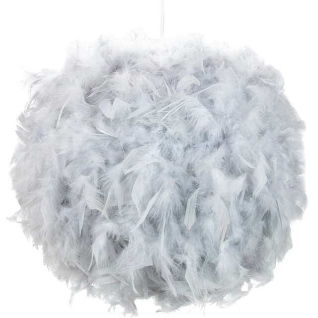 Rackhams Contemporary and Unique Large Grey Real Feather Decorated Pendant Light Shade - image 1