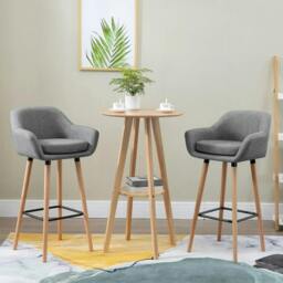 Rackhams Set of 2 Bar Stools Modern Upholstered Seat Bar Chairs w/ Metal Frame, Solid Wood Legs Living Room Dining Room Fabric Furniture - Grey - thumbnail 2