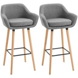 Rackhams Set of 2 Bar Stools Modern Upholstered Seat Bar Chairs w/ Metal Frame, Solid Wood Legs Living Room Dining Room Fabric Furniture - Grey - thumbnail 1