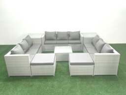 Rackhams Rattan Garden Outdoor Furniture Set 11 Seater Rattan Garden Sofa Set with 2 Big Footstools 2 Side Tables Light Grey Mixed - thumbnail 1