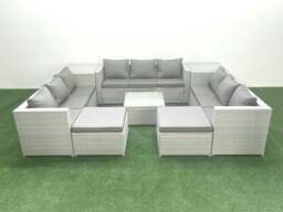 Rackhams Rattan Garden Outdoor Furniture Set 11 Seater Rattan Garden Sofa Set with 2 Big Footstools 2 Side Tables Light Grey Mixed - thumbnail 2