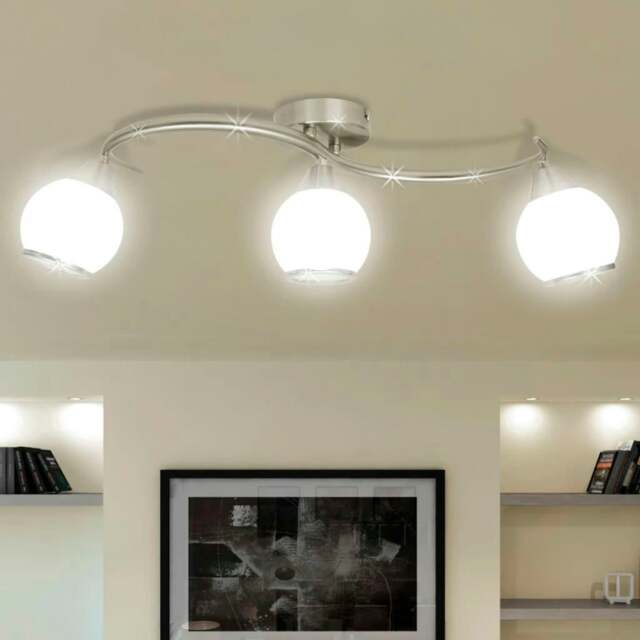 Rackhams Ceiling Lamp with Glass Shades on Waving Rail for 3 E14 Bulb
