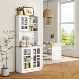 "Rackhams 72"" Modern Kitchen Solid Storage Cabinet w/Glass Door– White - White" - thumbnail 3