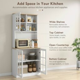 "Rackhams 72"" Modern Kitchen Solid Storage Cabinet w/Glass Door– White - White" - thumbnail 5