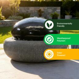 Rackhams Solar Water Feature – Black Pebble Fountain with LED Lights & Battery Backup - thumbnail 4