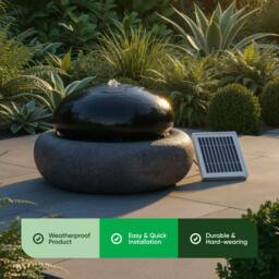Rackhams Solar Water Feature – Black Pebble Fountain with LED Lights & Battery Backup - thumbnail 3