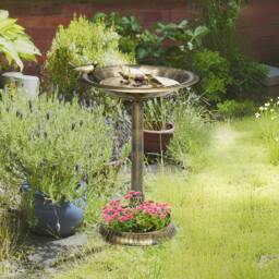 Rackhams 72cm Tall Bird Bath with Bird Decoration for Garden, Bronze Tone