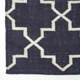 Rackhams Edmonton Handwoven Navy Blue and White Cotton Geometric Kilim Rug - 160 x 230 cm - thumbnail 4
