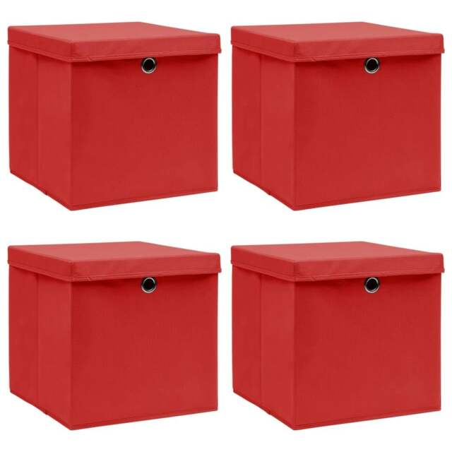 Rackhams Storage Boxes with Lids 4 pcs Red 32x32x32 cm Fabric - image 1