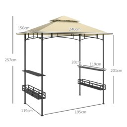 Rackhams 8' x 5' Grill Gazebo Canopy with 2 Side Shelves, Hook, Beige - thumbnail 6
