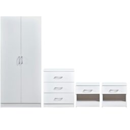 Rackhams Highbury 4 Piece Bedroom Set With 2 Door Double Wardrobe - White - thumbnail 2