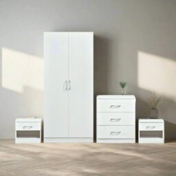 Rackhams Highbury 4 Piece Bedroom Set With 2 Door Double Wardrobe - White - thumbnail 1