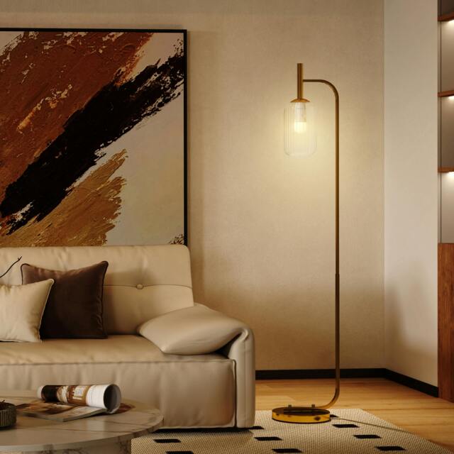 Rackhams Modern Floor Lamp with Glass Lampshade, Foot Switch for Living Room - Yes, LED bulb included - Metal, glass - Floor lamp - image 1