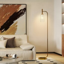 Rackhams Modern Floor Lamp with Glass Lampshade, Foot Switch for Living Room - Yes, LED bulb included - Metal, glass - Floor lamp - thumbnail 3