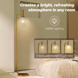 Rackhams Modern Floor Lamp with Glass Lampshade, Foot Switch for Living Room - Yes, LED bulb included - Metal, glass - Floor lamp - thumbnail 6