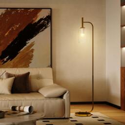 Rackhams Modern Floor Lamp with Glass Lampshade, Foot Switch for Living Room - Yes, LED bulb included - Metal, glass - Floor lamp