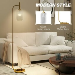 Rackhams Modern Floor Lamp with Glass Lampshade, Foot Switch for Living Room - Yes, LED bulb included - Metal, glass - Floor lamp - thumbnail 5